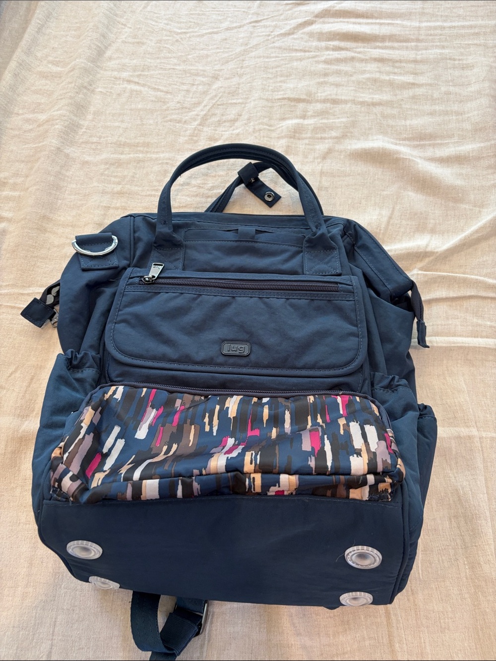 Lug Navy Backpack with Multicolor Brushstroke Front Pocket